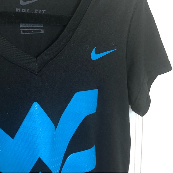 NIKE | WVU West Virginia University Logo T-Shirt Short Sleeve V Neck Black Blue - Picture 3 of 6